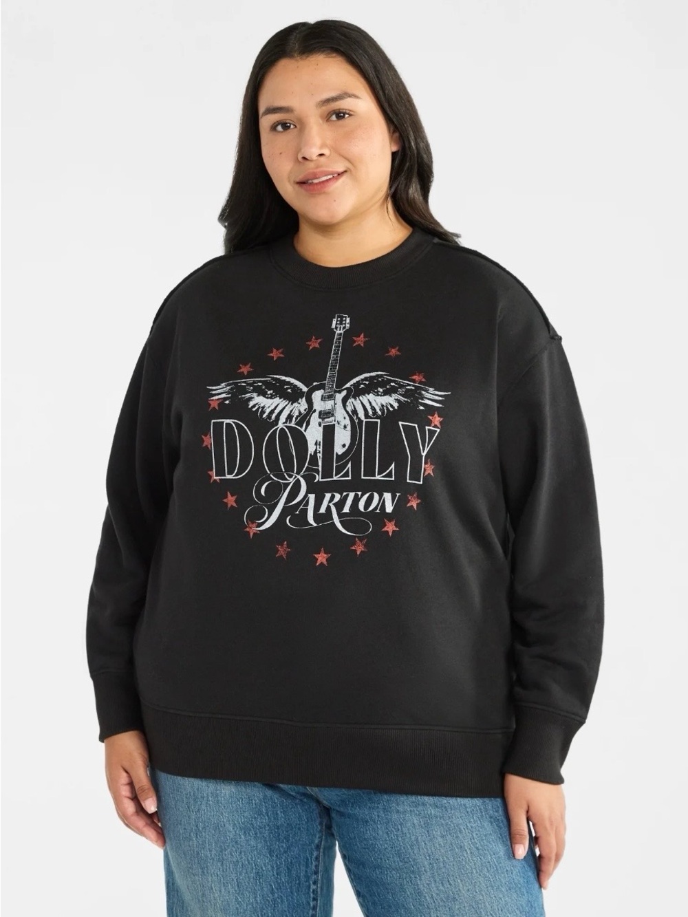 Terra & Sky Dolly Parton Black Graphic Crewneck Sweatshirt in Color Black Soot